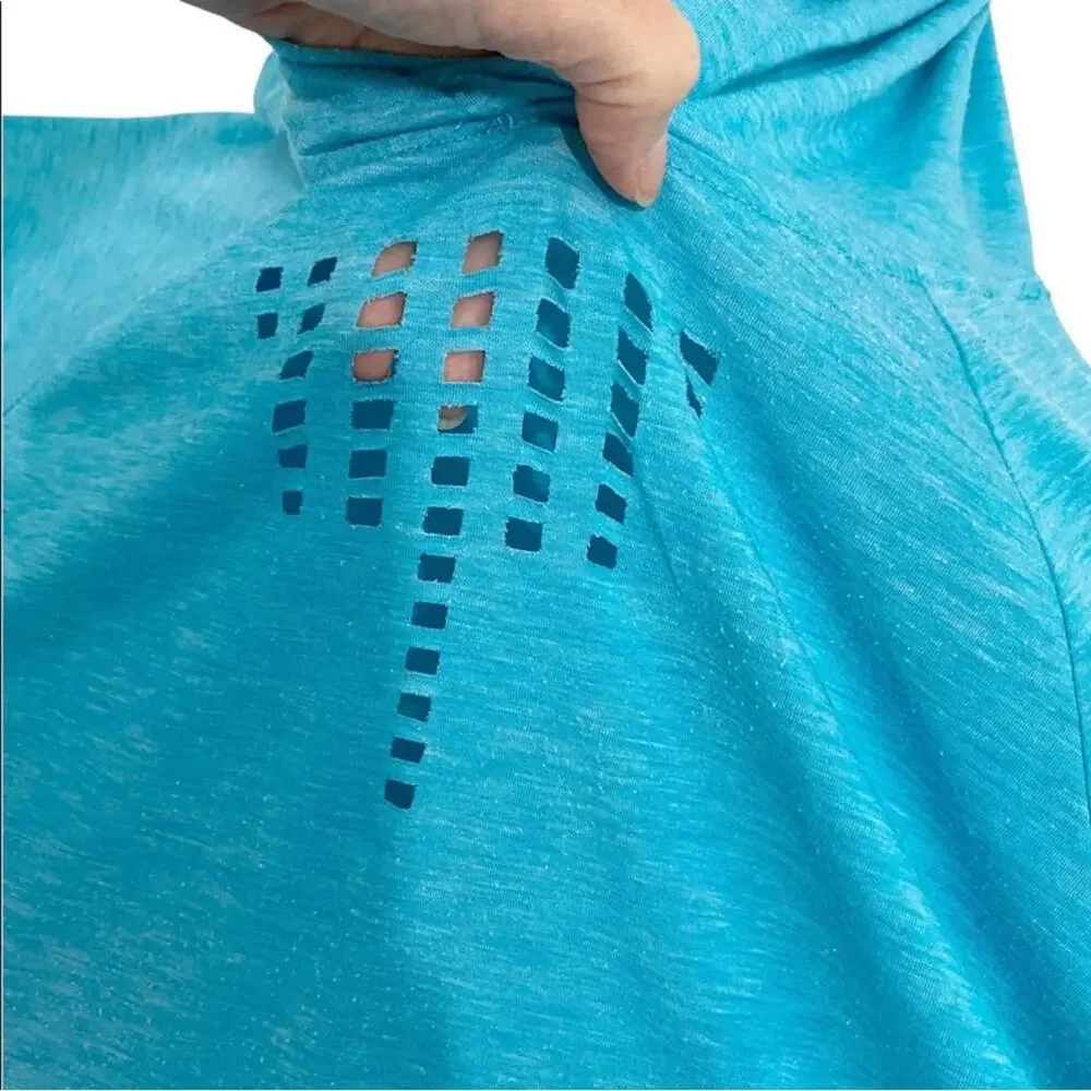 Nanette Lepore Large Blue Play Hooded Laser Cut Detail Jersey Shirt
